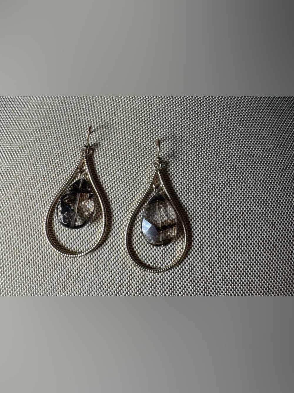 Gold-Tone Teardrop Earrings with Rutilated Clear Stones